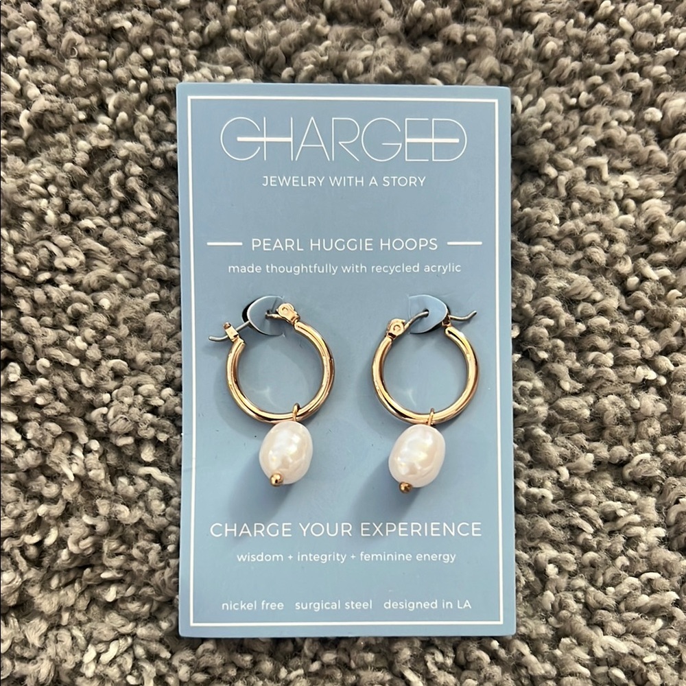 Gold Pearl Huggie Hoops